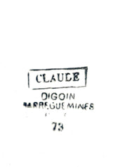 Superbe plat rond en faïence blanche et fleurs rouges/bordeaux signé de la manufacture Digoin Sarreguemines, modèle Claude.