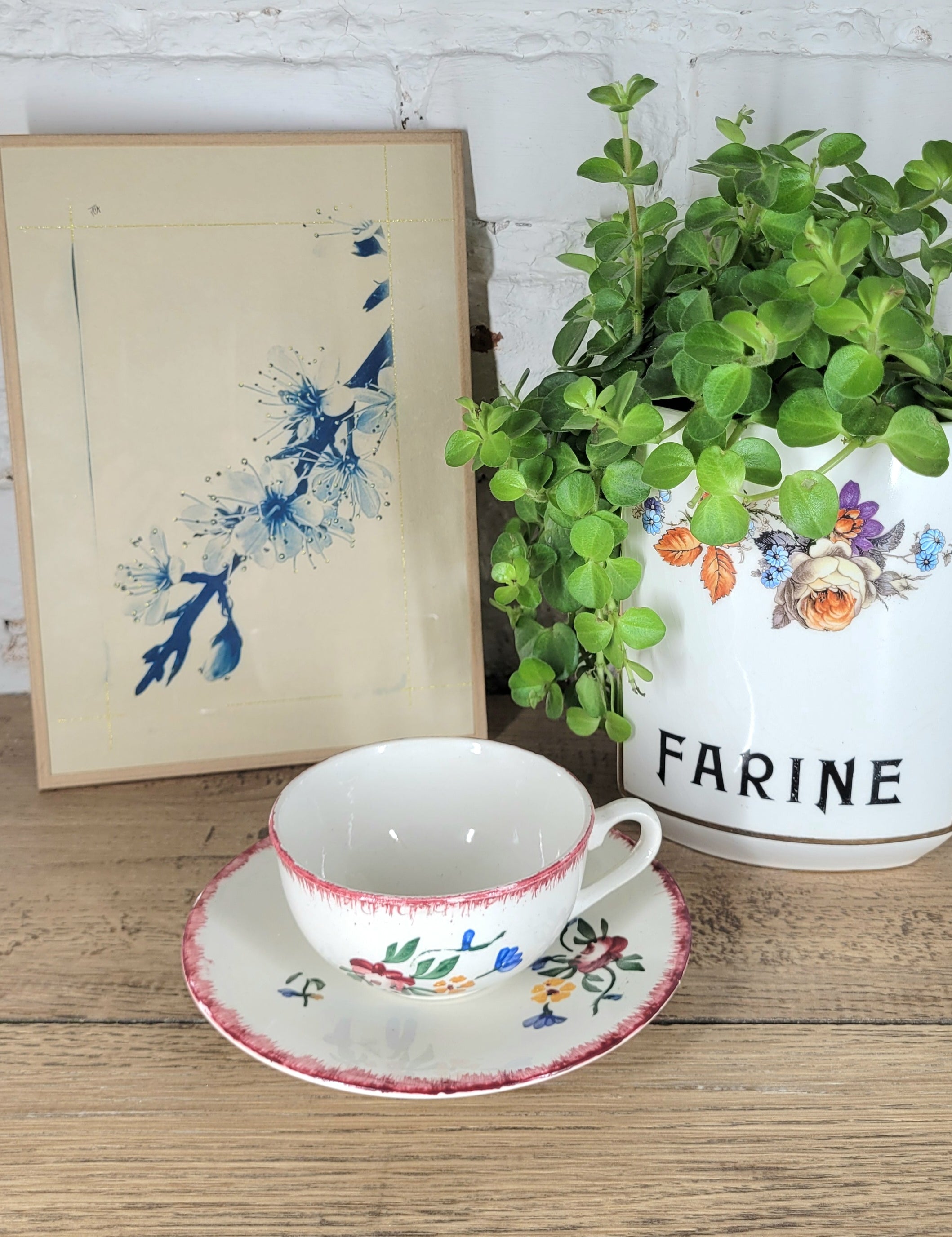 Tasse et soucoupe en faïence Sarreguemines brocante acheter vintage