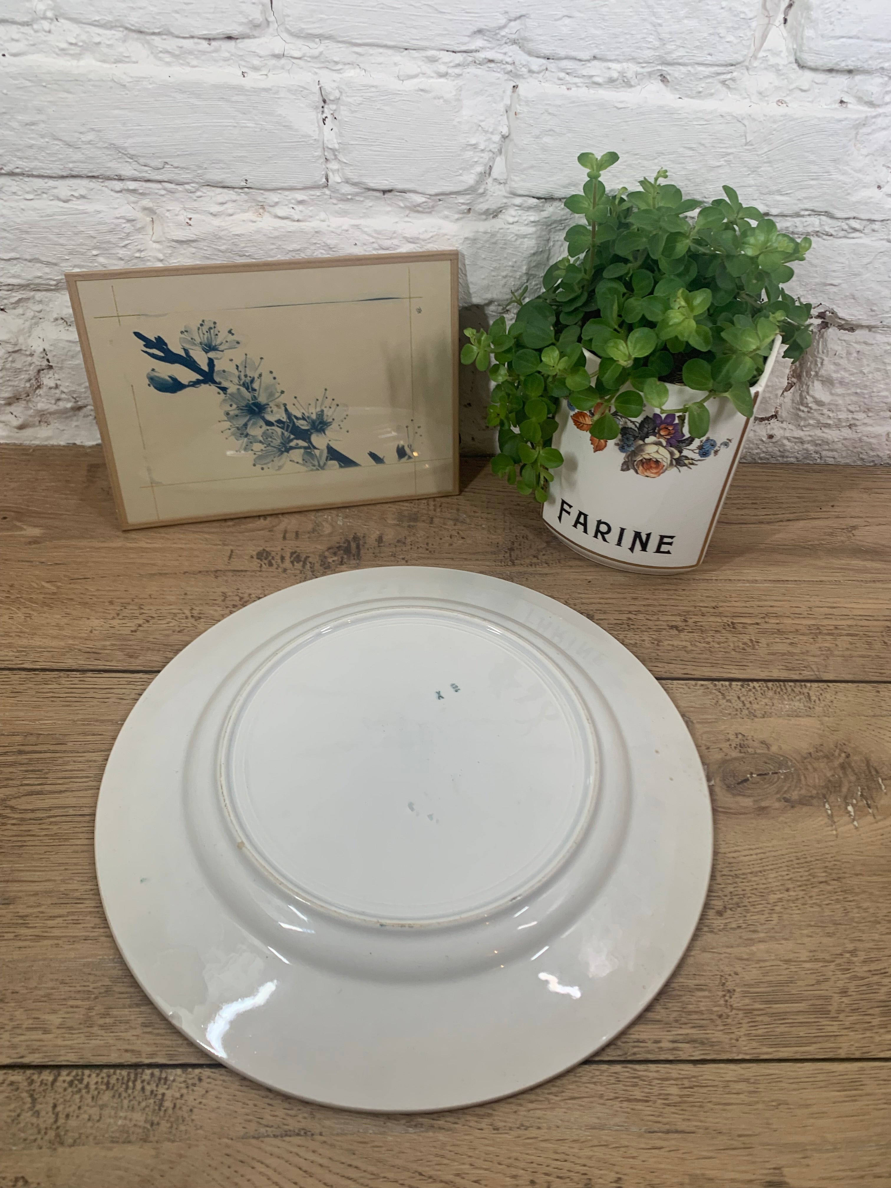 acheter vaisselle ancienne en ligne plat en terre de fer bleu/vert