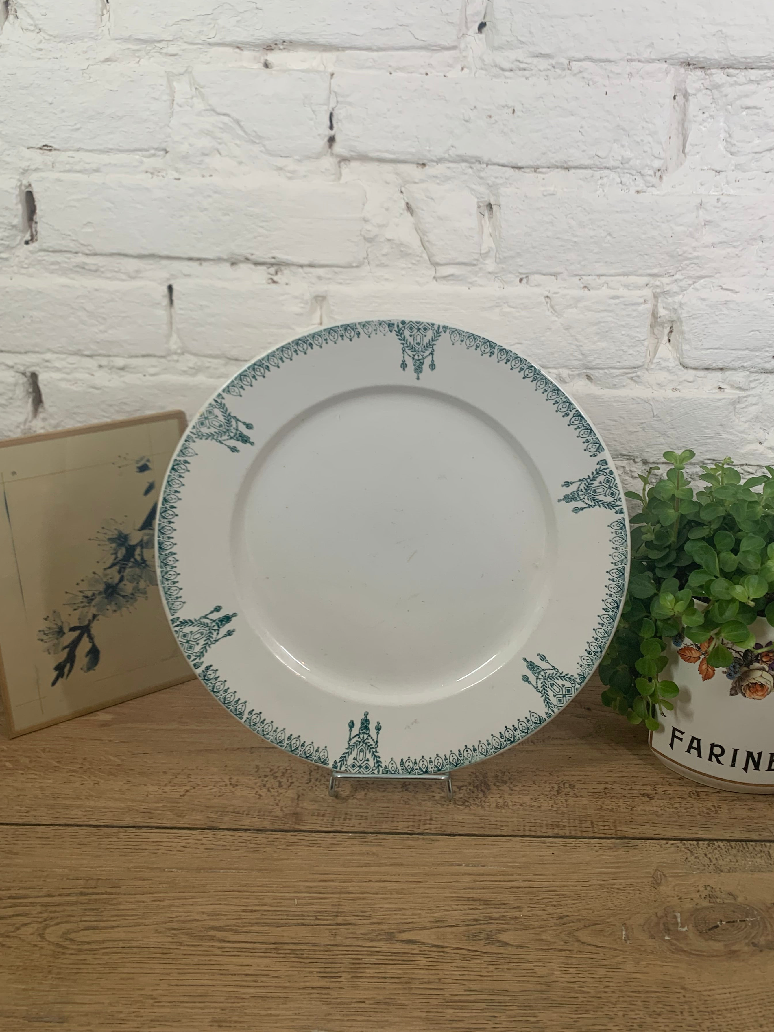 acheter vaisselle ancienne en ligne plat en terre de fer bleu/vert