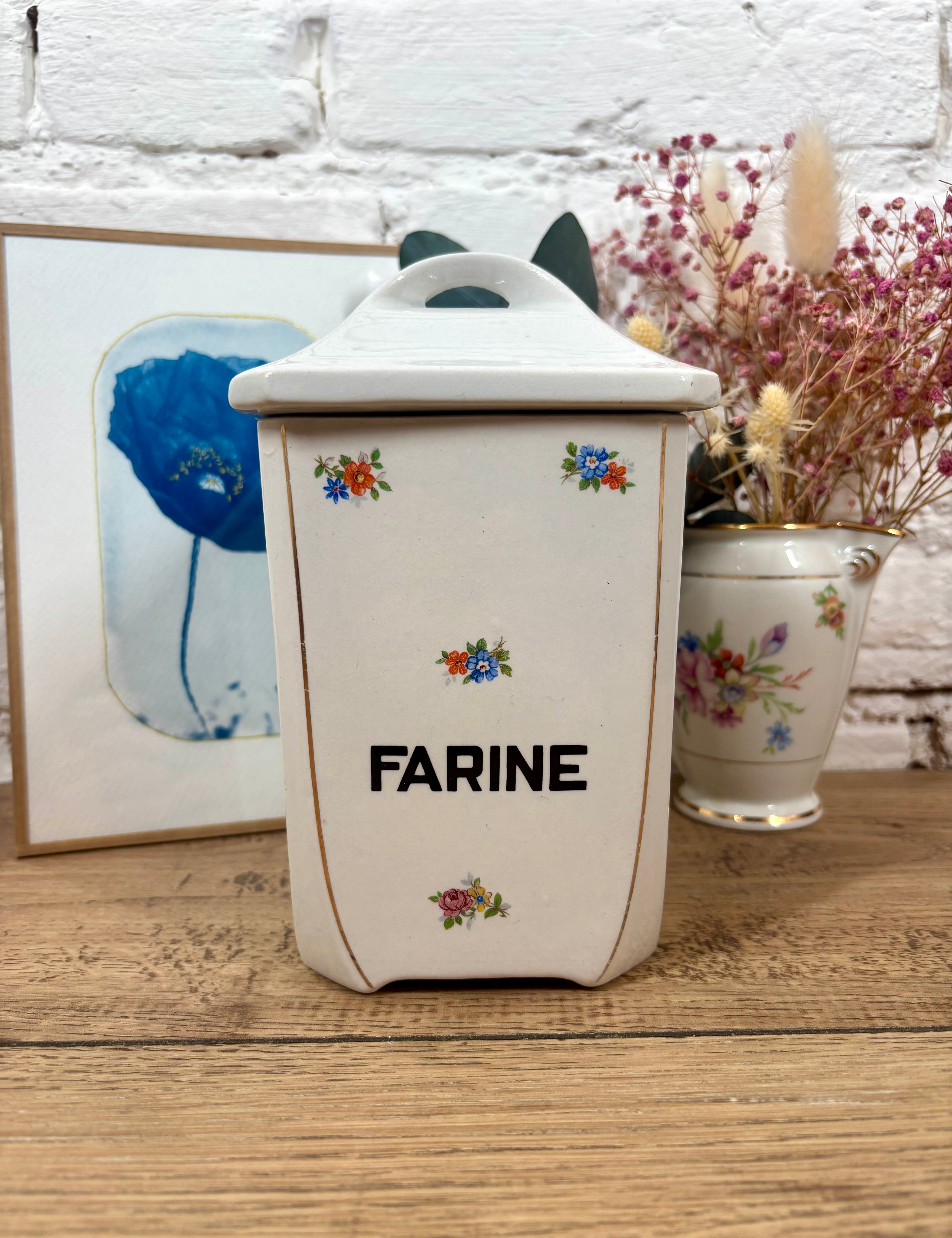 ancien pot farine faience chine vintage brocante en ligne