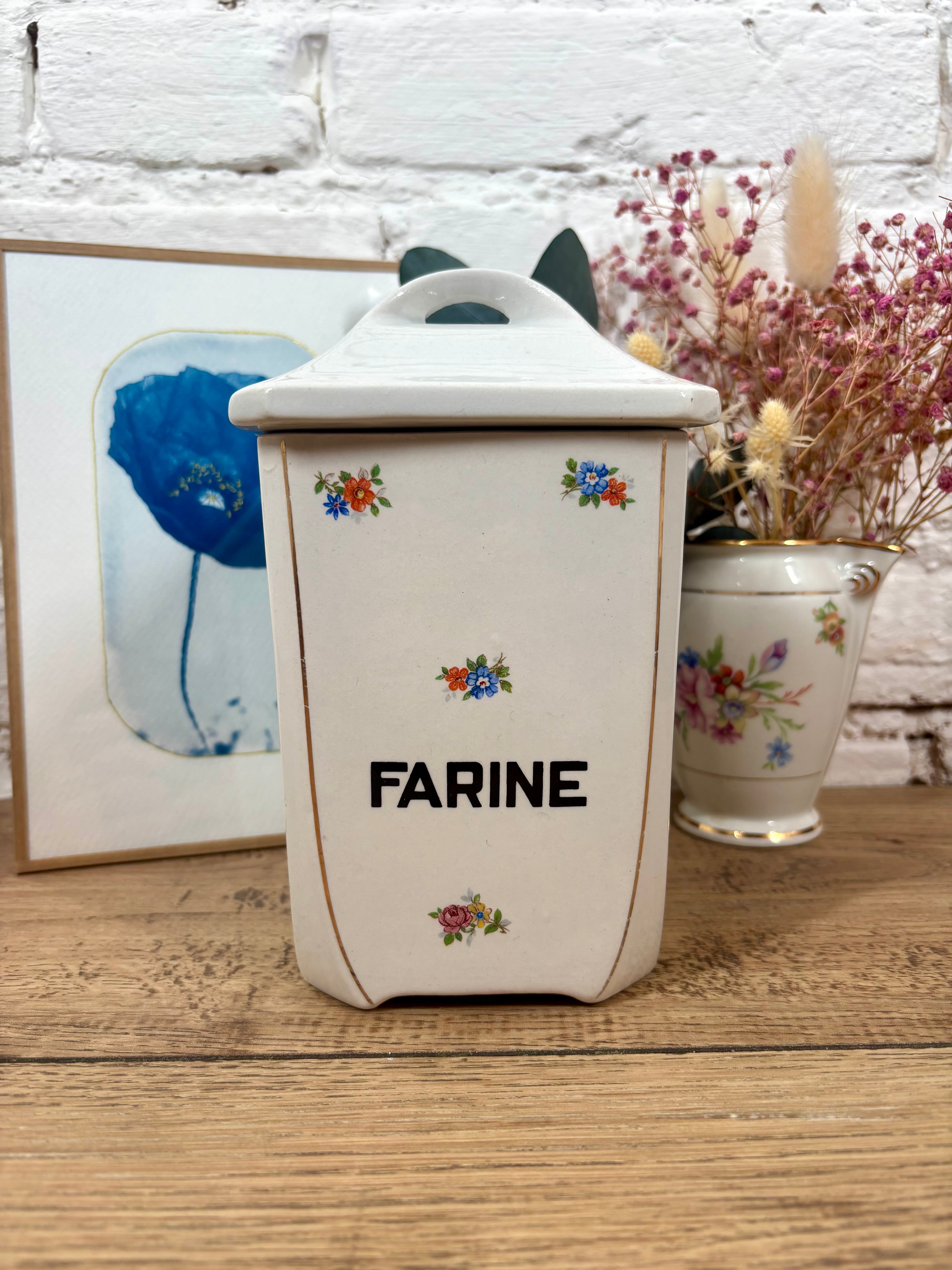 ancien pot farine faience chine vintage brocante en ligne