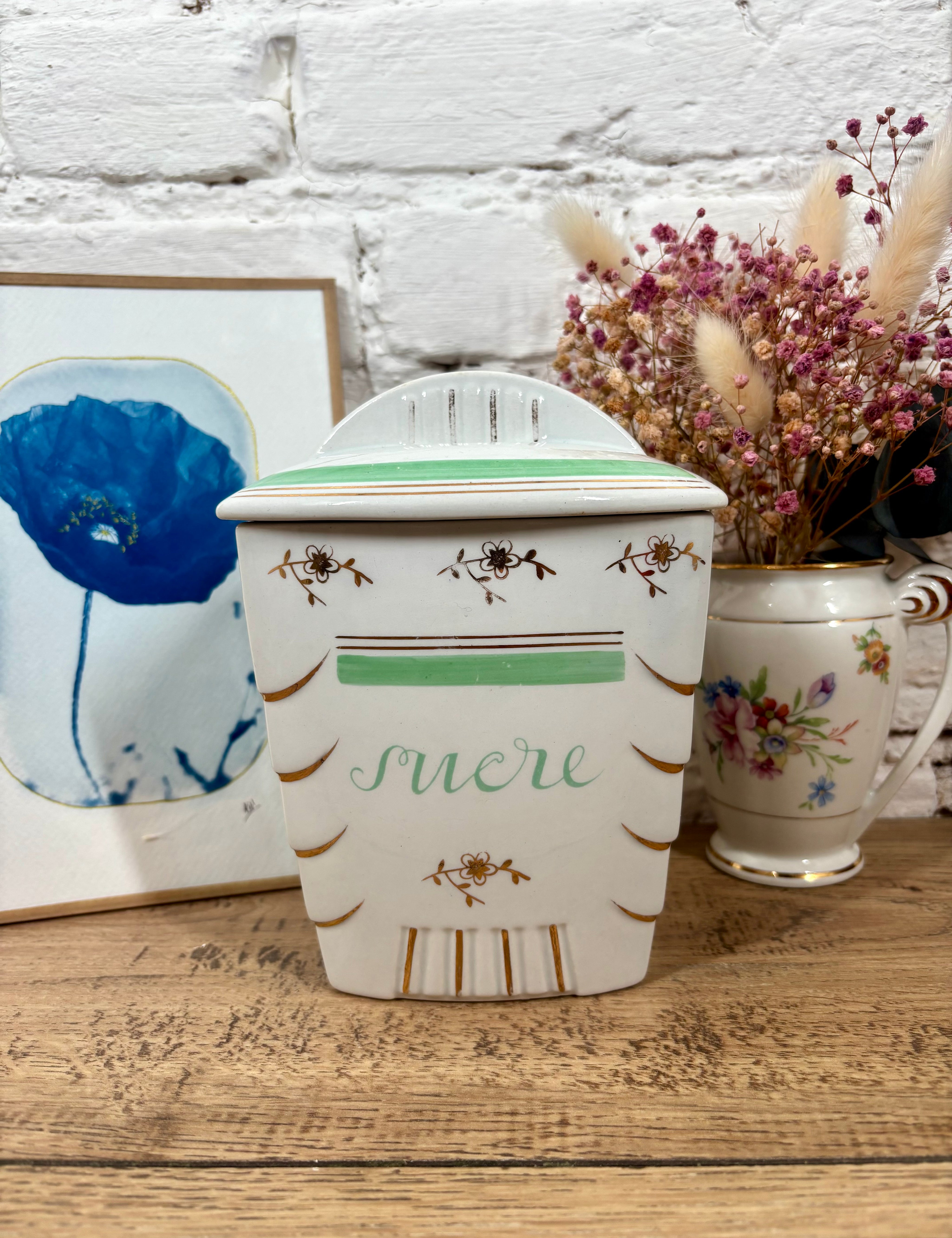 pot de sucre faience vintage decoration interieure chinee manufacture de Luneville.