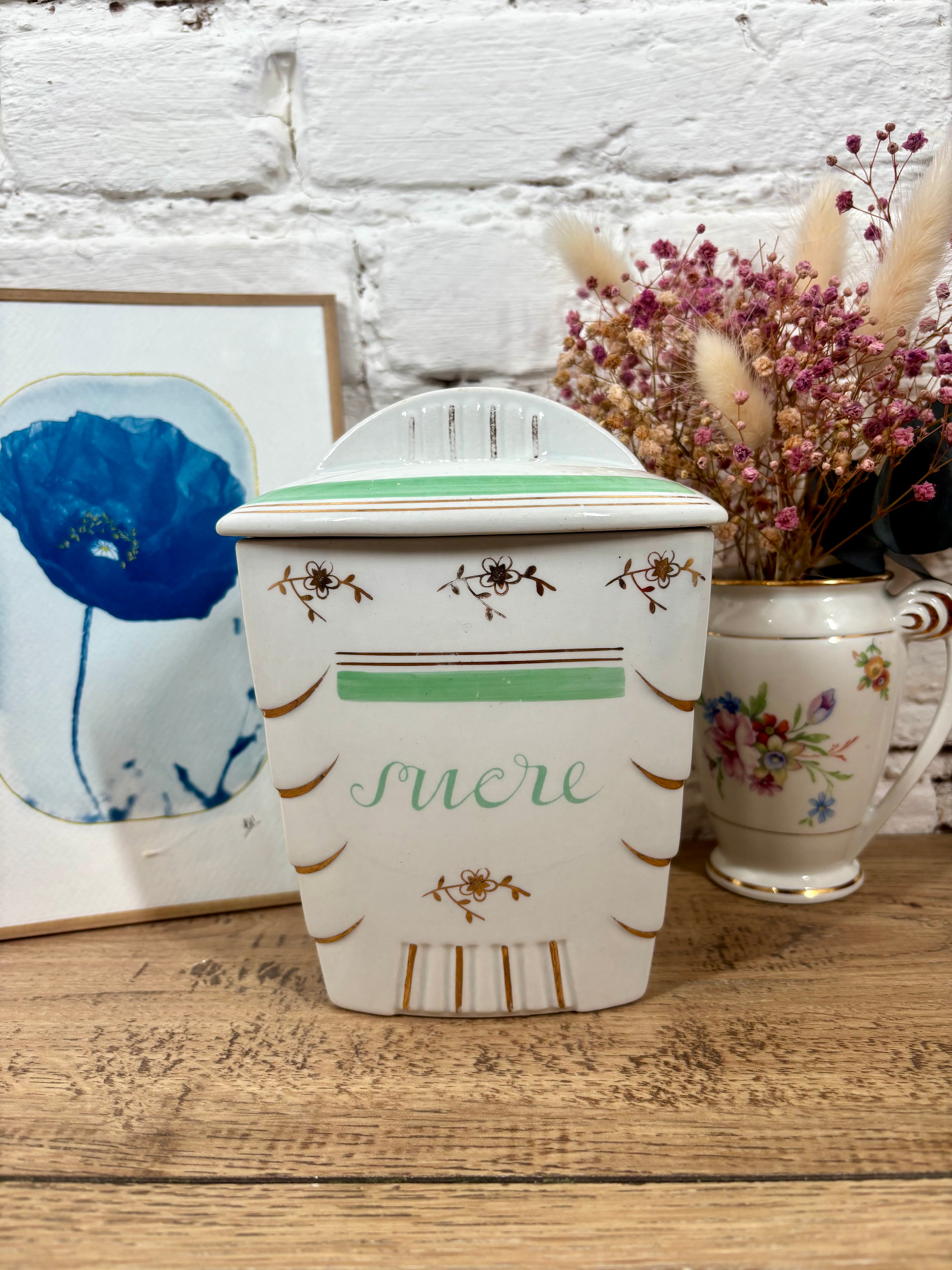 pot de sucre faience vintage decoration interieure chinee manufacture de Luneville.