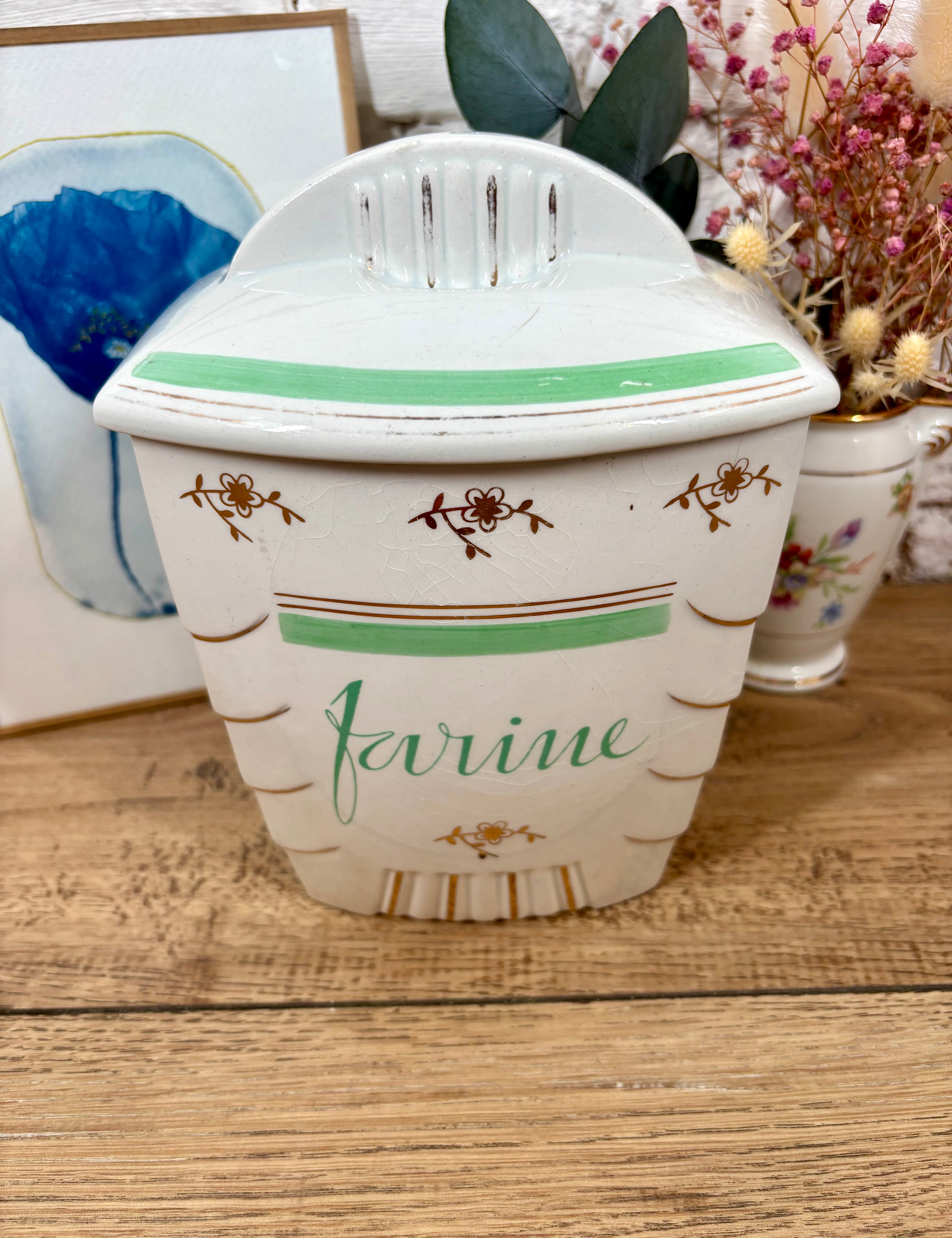 pot farine faience vintage decoration objets anciens en lignea