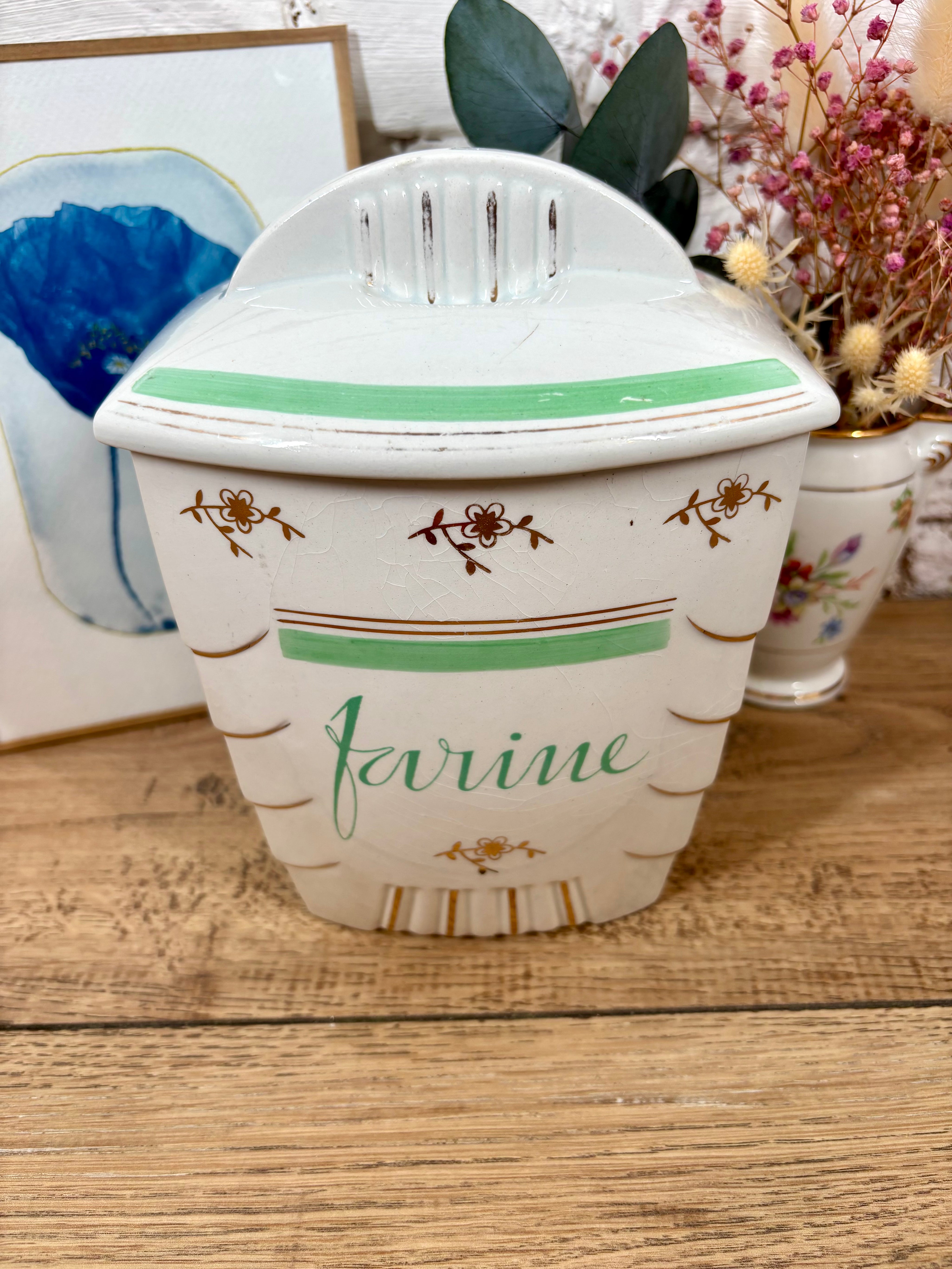 pot farine faience vintage decoration objets anciens en lignea