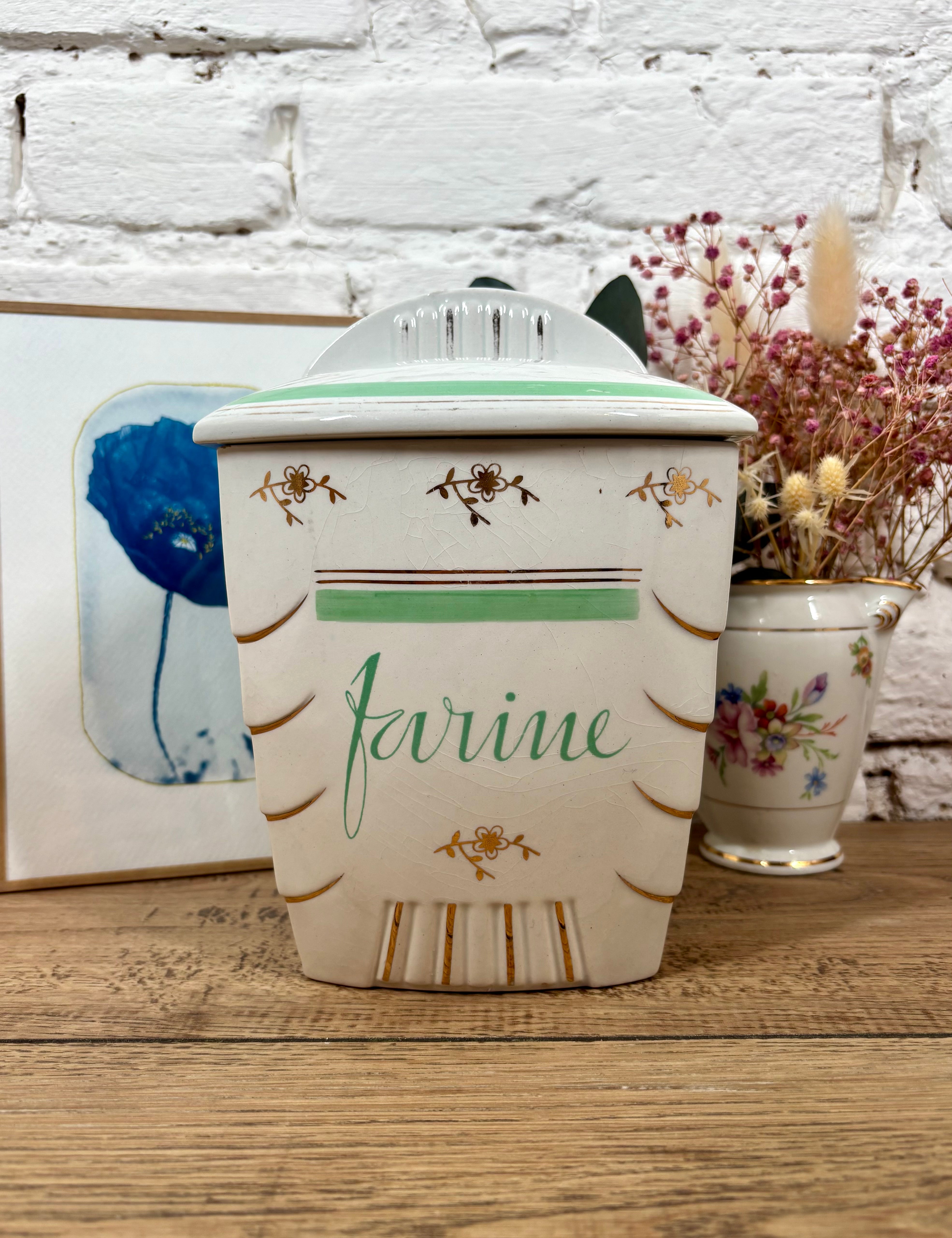 pot farine faience vintage decoration objets anciens en lignea