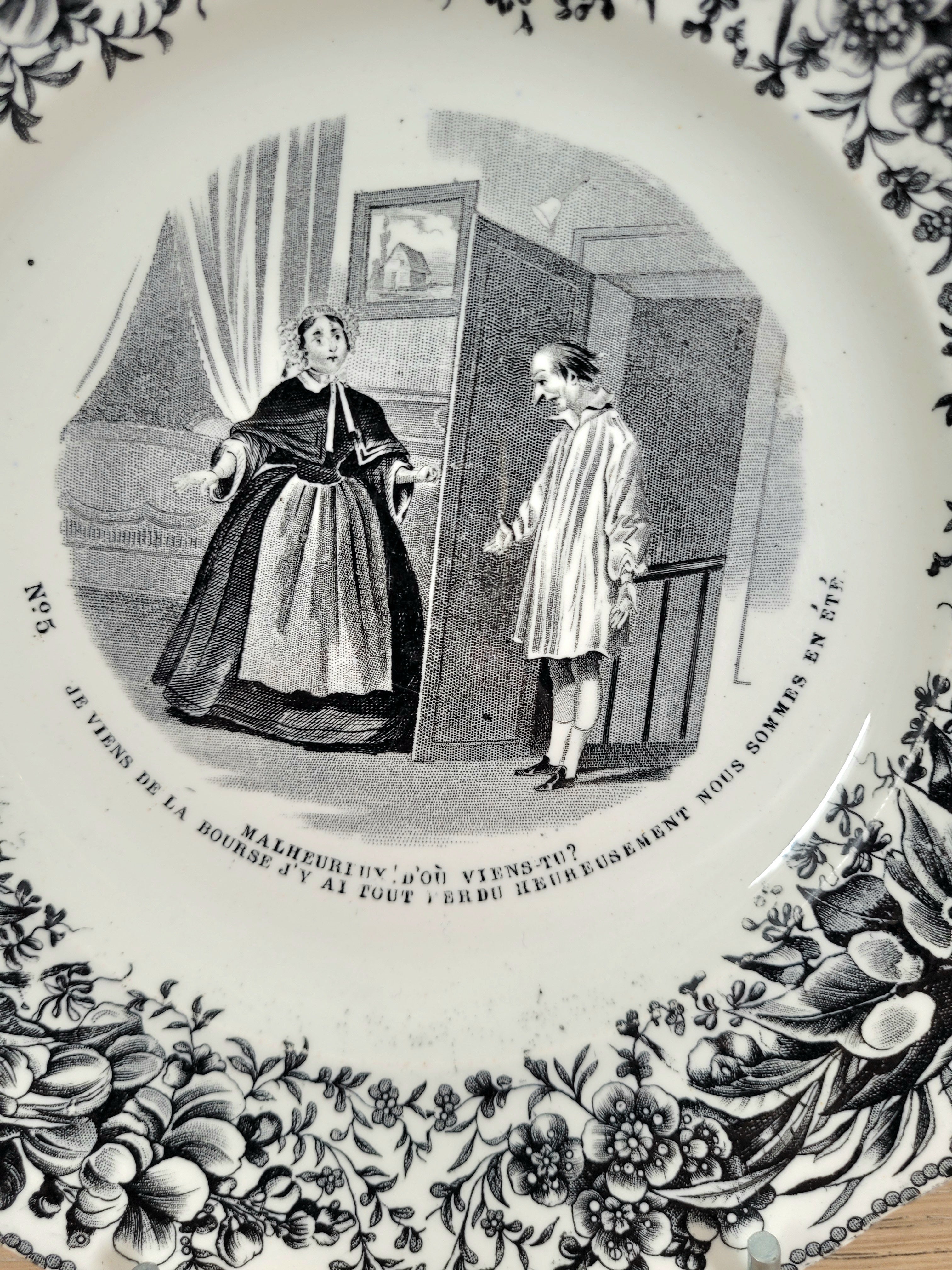 Lot 6 assiettes parlantes à dessert Creil et Montereau N°4