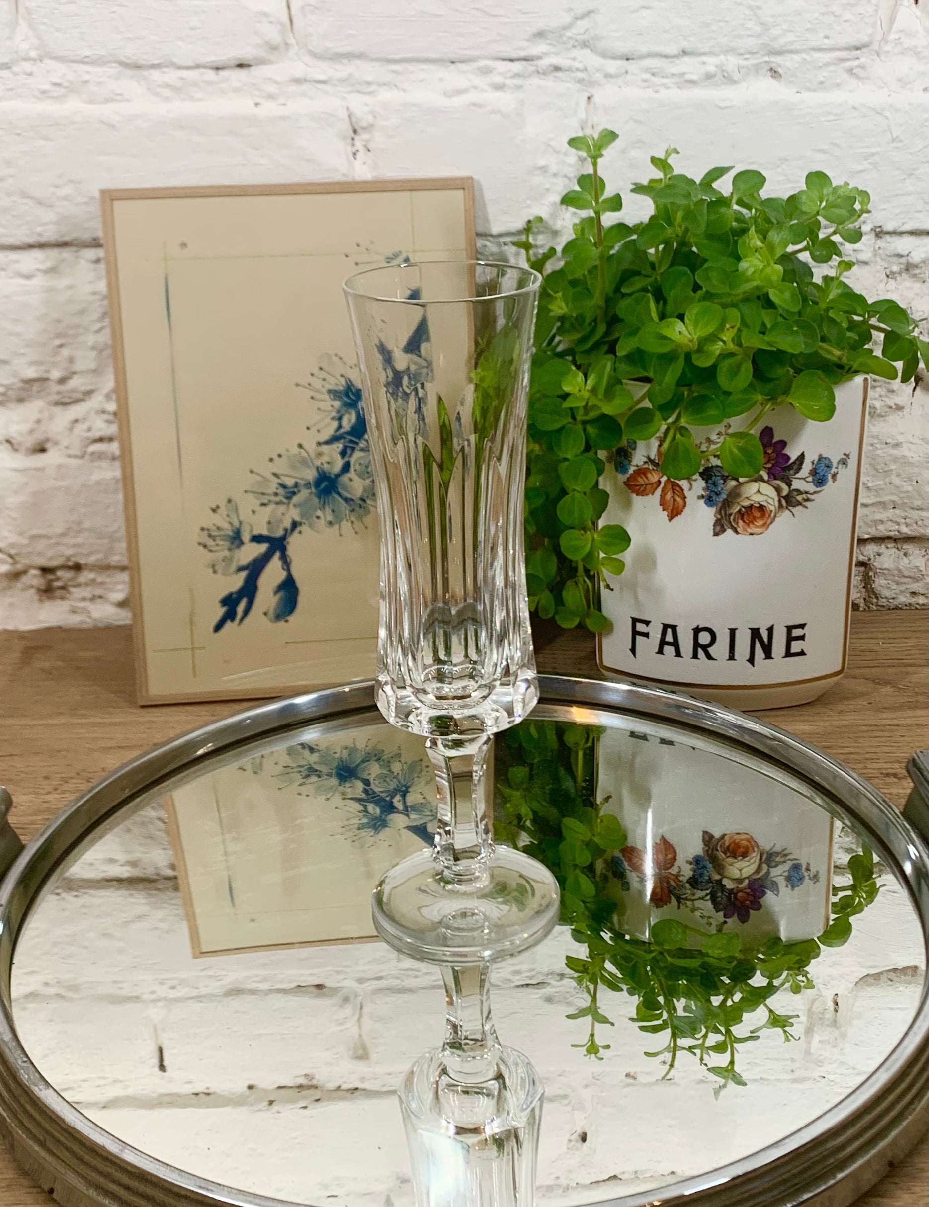 vaisselle vintage ancienne Flûte à champagne en cristal 